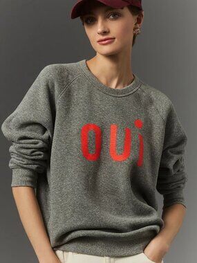 NEW Clare V. OUI Heather Gray and Red Sweatshirt Size M